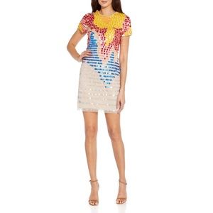 Aidan Mattox Short Sleeve Sequined Sheath Dress